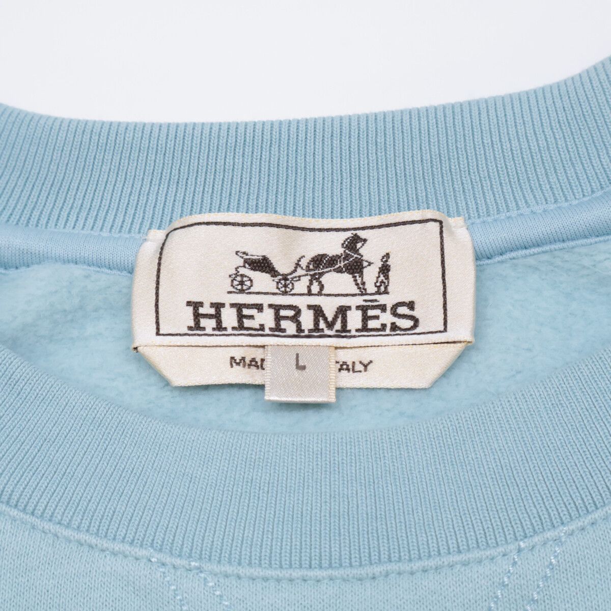 Hermes Light Blue Cotton Herringbone Piping Brushed Lining Crew Neck Sweatshirt — view 3