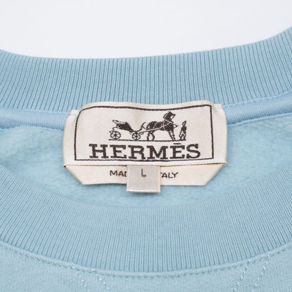 Hermes Light Blue Cotton Herringbone Piping Brushed Lining Crew Neck Sweatshirt — view 3