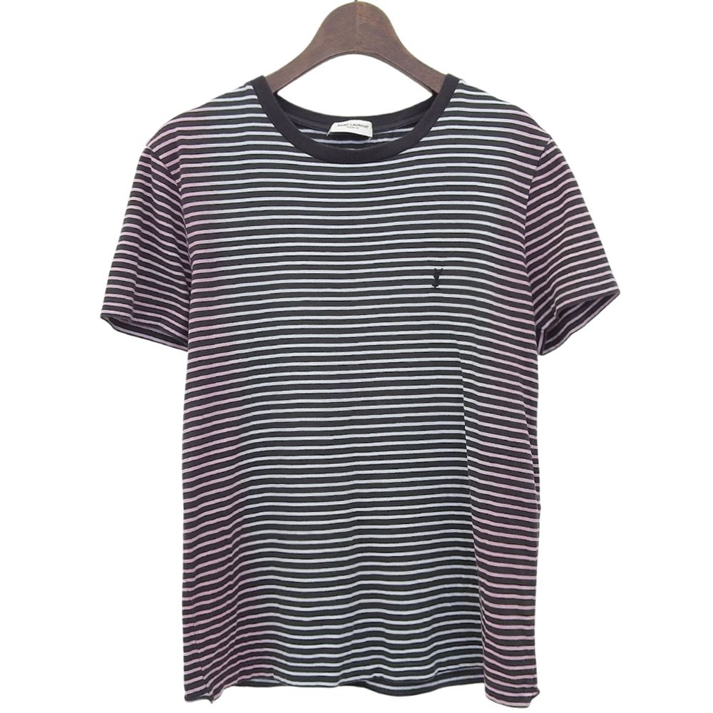 Saint Laurent Paris Gradient Border T-Shirt Top White Black XS