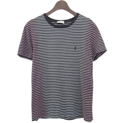 Saint Laurent Paris Gradient Border T-Shirt Top White Black XS