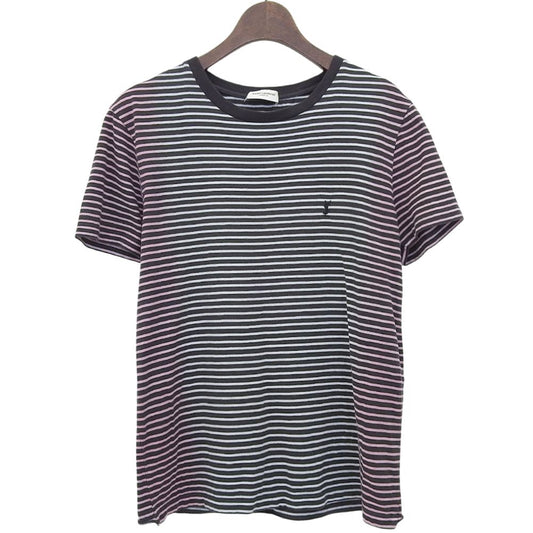 Saint Laurent Paris Gradient Border T-Shirt Top White Black XS