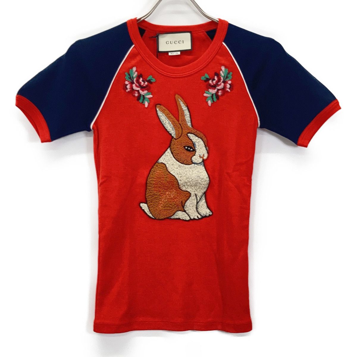 Gucci Red Rabbit Embroidery Cotton Jersey T-Shirt XS