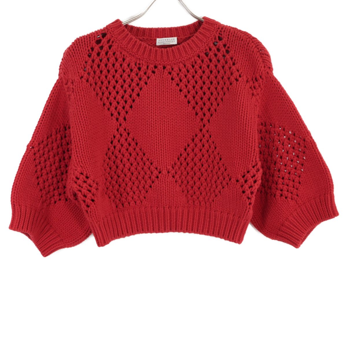 Brunello Cucinelli Red Cropped Length Cotton Knit Sweater