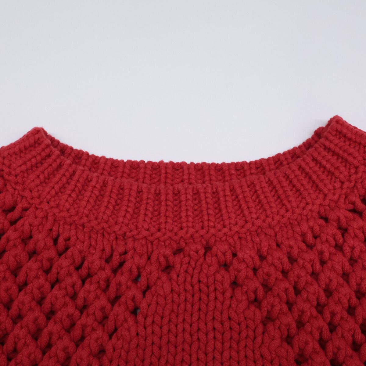 Brunello Cucinelli Red Cropped Length Cotton Knit Sweater — view 7