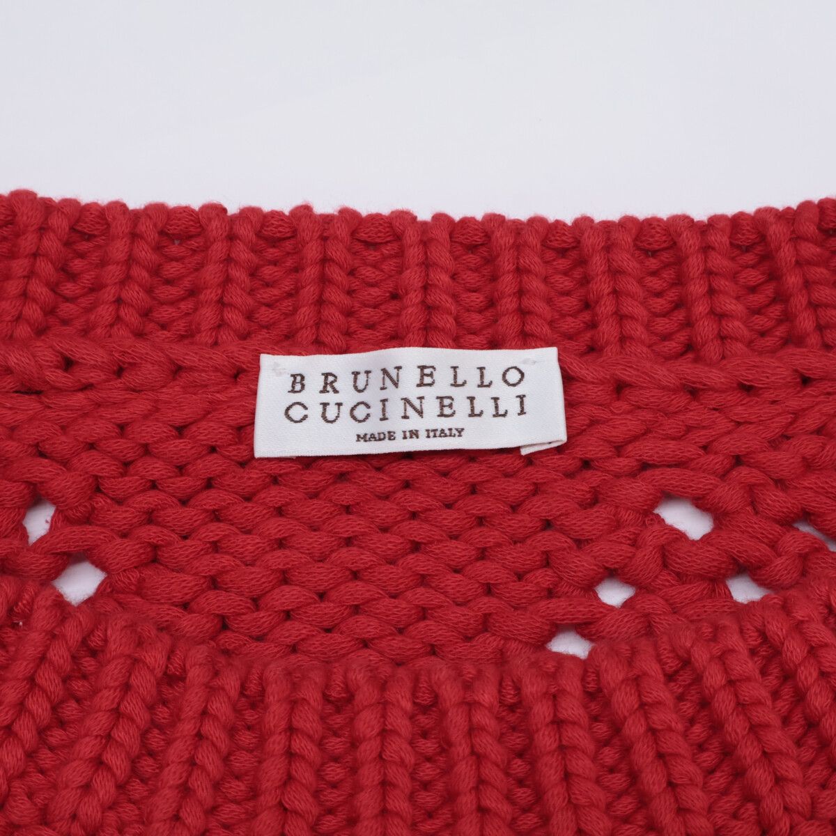 Brunello Cucinelli Red Cropped Length Cotton Knit Sweater — view 3