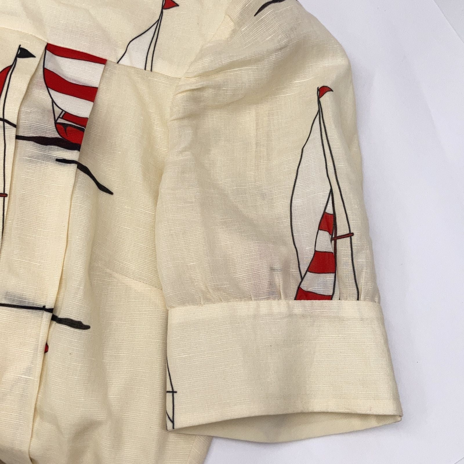 Gucci Beige Cotton Linen Yacht Pattern Bow Type Pleats Dress 38 — view 5