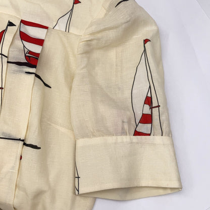 Gucci Beige Cotton Linen Yacht Pattern Bow Type Pleats Dress 38 — view 5