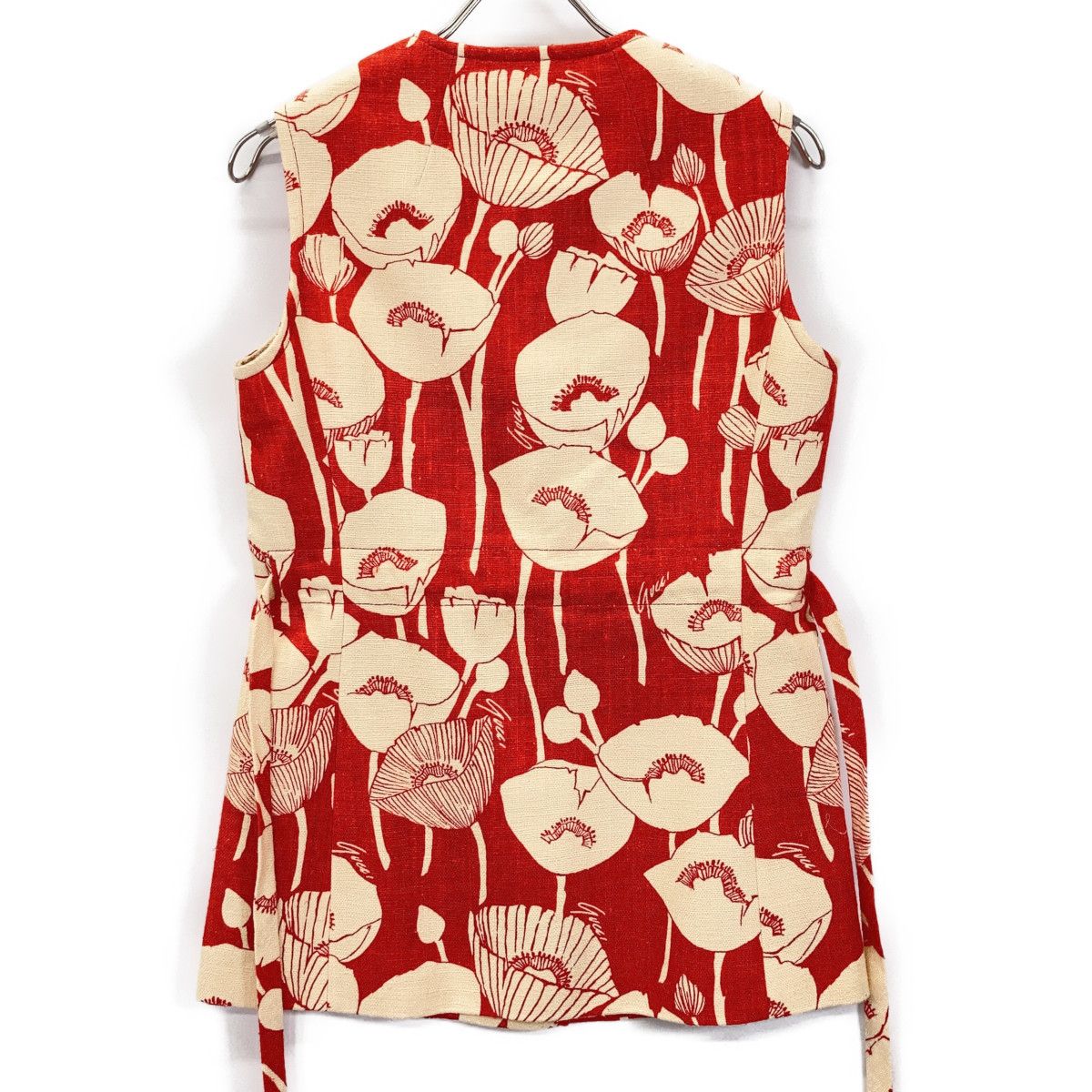 Gucci Red Silk 100 Poppy Flower Jacquard Vest 38 — view 2