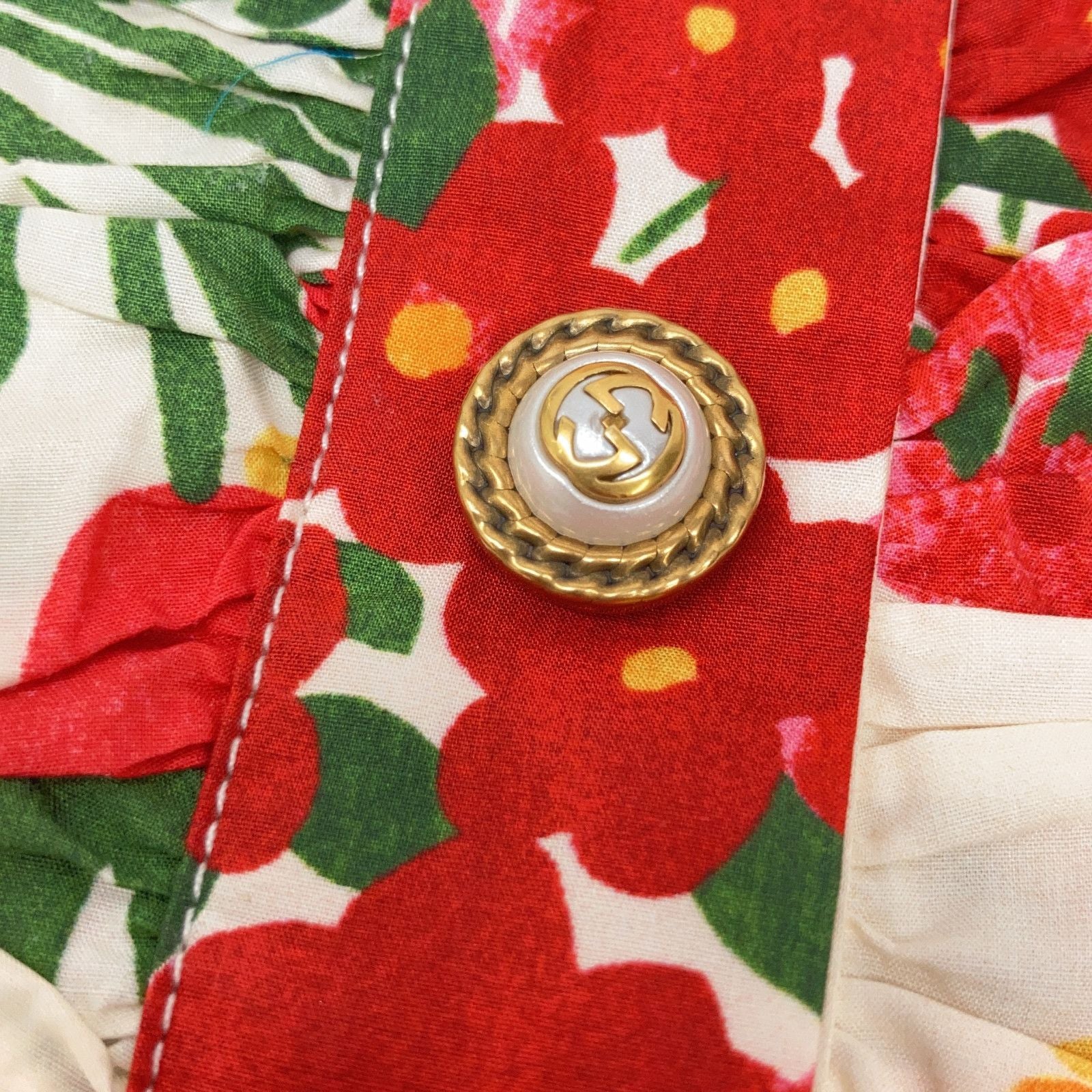 Gucci Ivory Flower Print Pearl Button Shirt Dress 38 — view 5