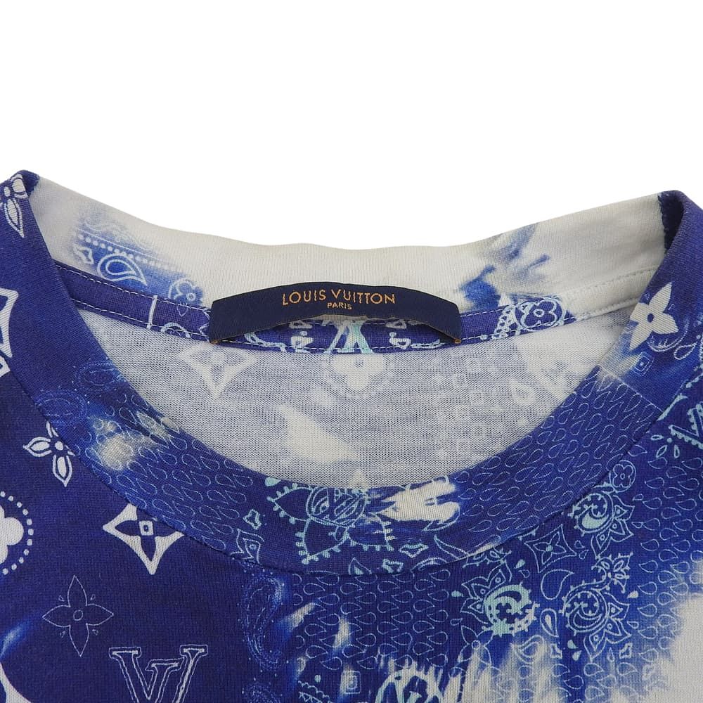 Louis Vuitton Cotton Bandana Pattern T-Shirt Top Blue White XS — view 3
