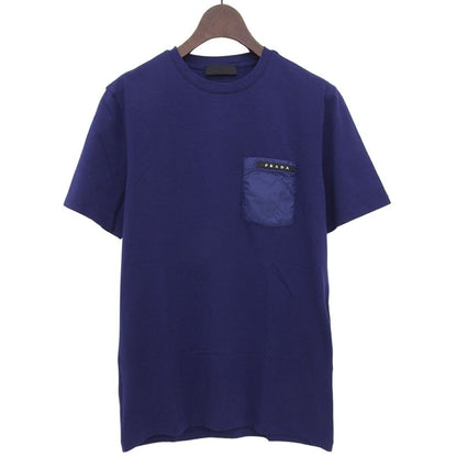Prada Ruba Logo Pocket Cotton T-Shirt Top Blue XS