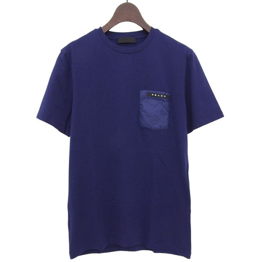 Prada Ruba Logo Pocket Cotton T-Shirt Top Blue XS