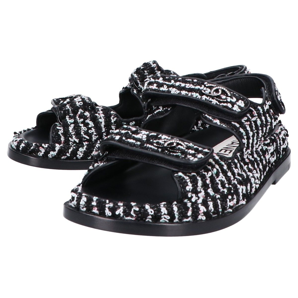 Chanel CC Logo Tweed Leather Flat 36c