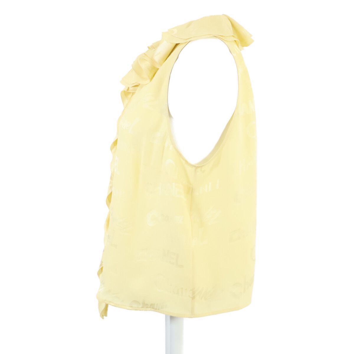 Chanel Silk Logo Allover Pattern Sleeveless Frill 40 Dress — view 2