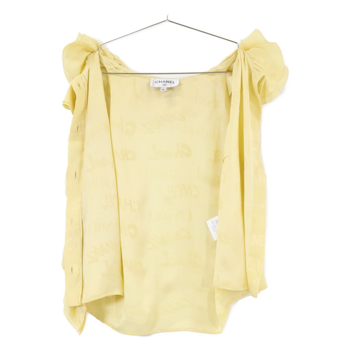 Chanel Silk Logo Allover Pattern Sleeveless Frill 40 Dress — view 4