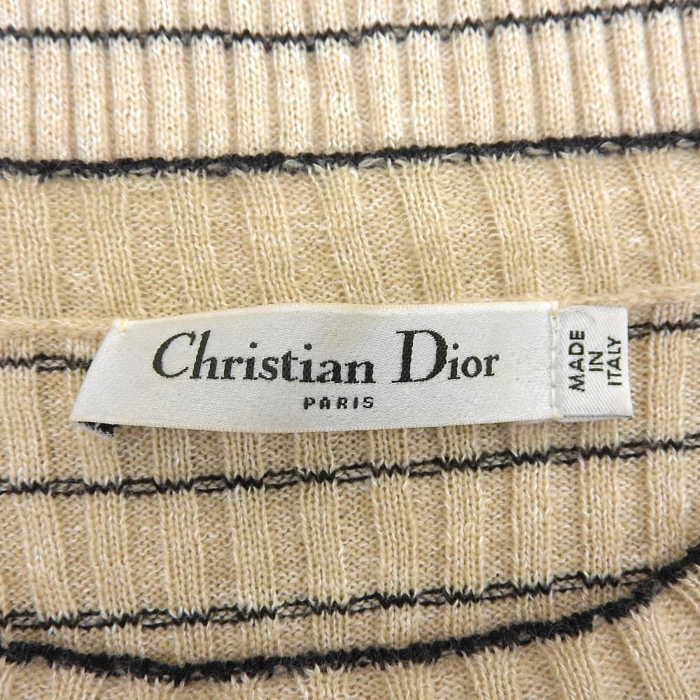 Dior Bee Embroidery Linen Cashmere Short Sleeve Border Knit Socks Beige Sweater — view 3