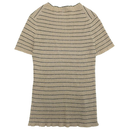 Dior Bee Embroidery Linen Cashmere Short Sleeve Border Knit Socks Beige Sweater — view 2