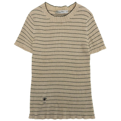 Dior Bee Embroidery Linen Cashmere Short Sleeve Border Knit Socks Beige Sweater