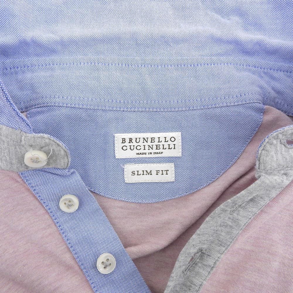 Brunello Cucinelli Cotton Bicolor Short Sleeve Polo Shirt Top Pink Light Blue XS — view 3