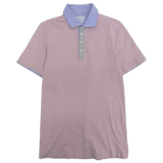 Brunello Cucinelli Cotton Bicolor Short Sleeve Polo Shirt Top Pink Light Blue XS