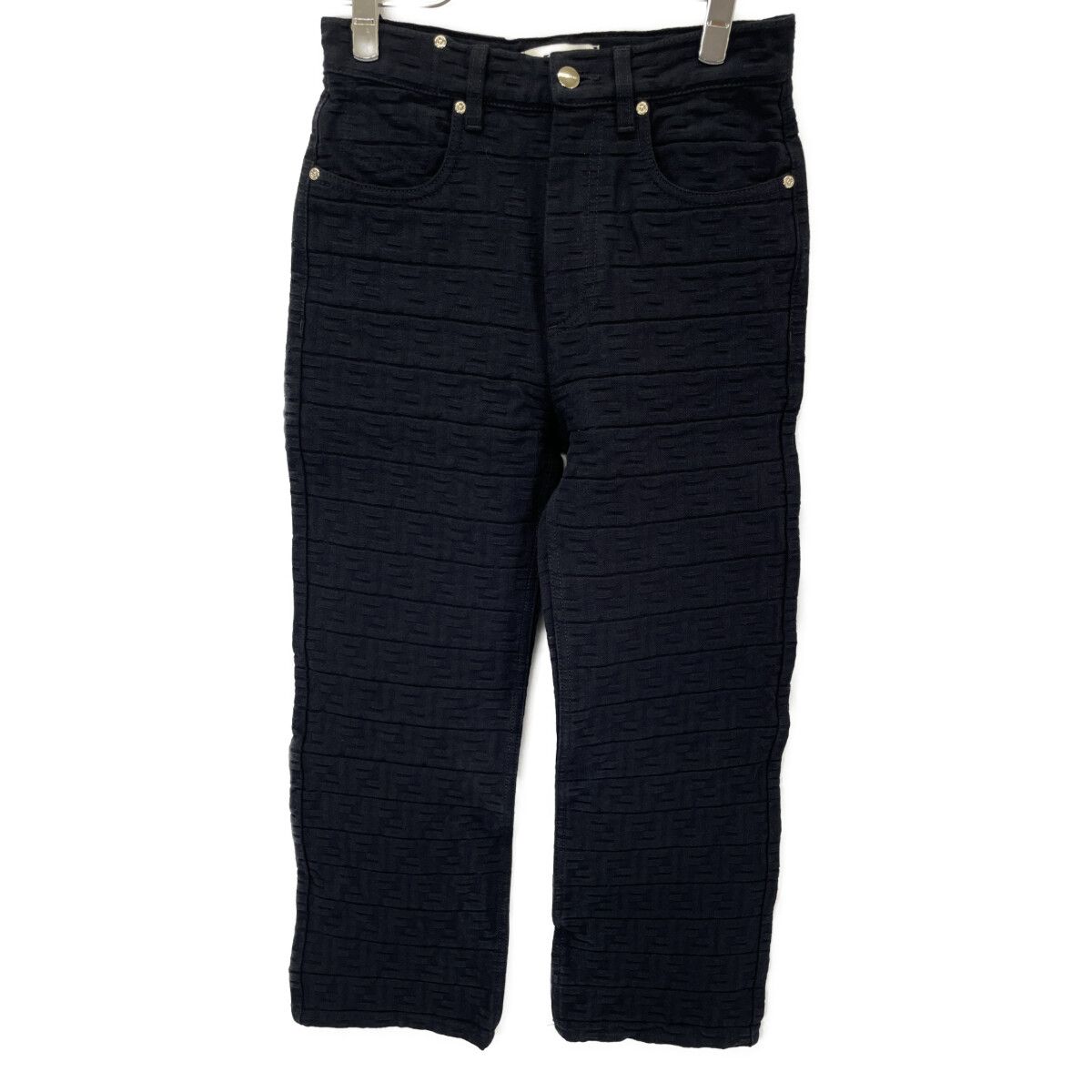 Fendi Black Zucca Pattern Embossed Denim Pants 38
