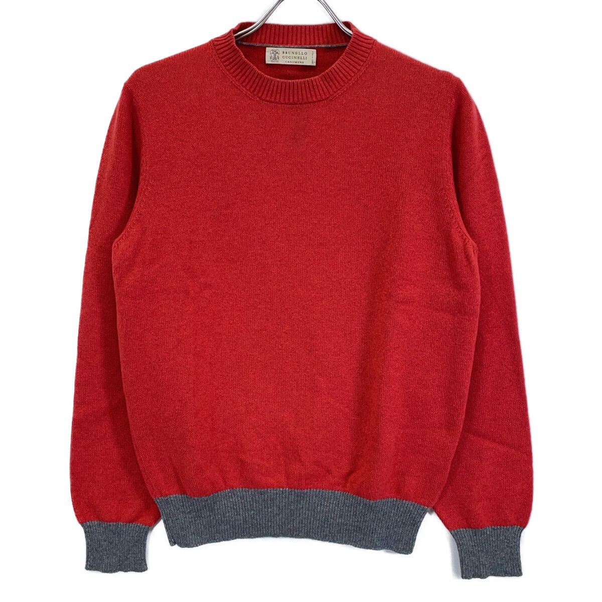 Brunello Cucinelli Red Gray Cashmere 100 Crew Neck Long Sleeve Knit Pullover 44