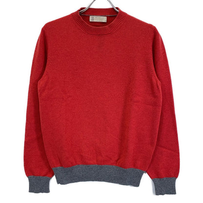 Brunello Cucinelli Red Gray Cashmere 100 Crew Neck Long Sleeve Knit Pullover 44