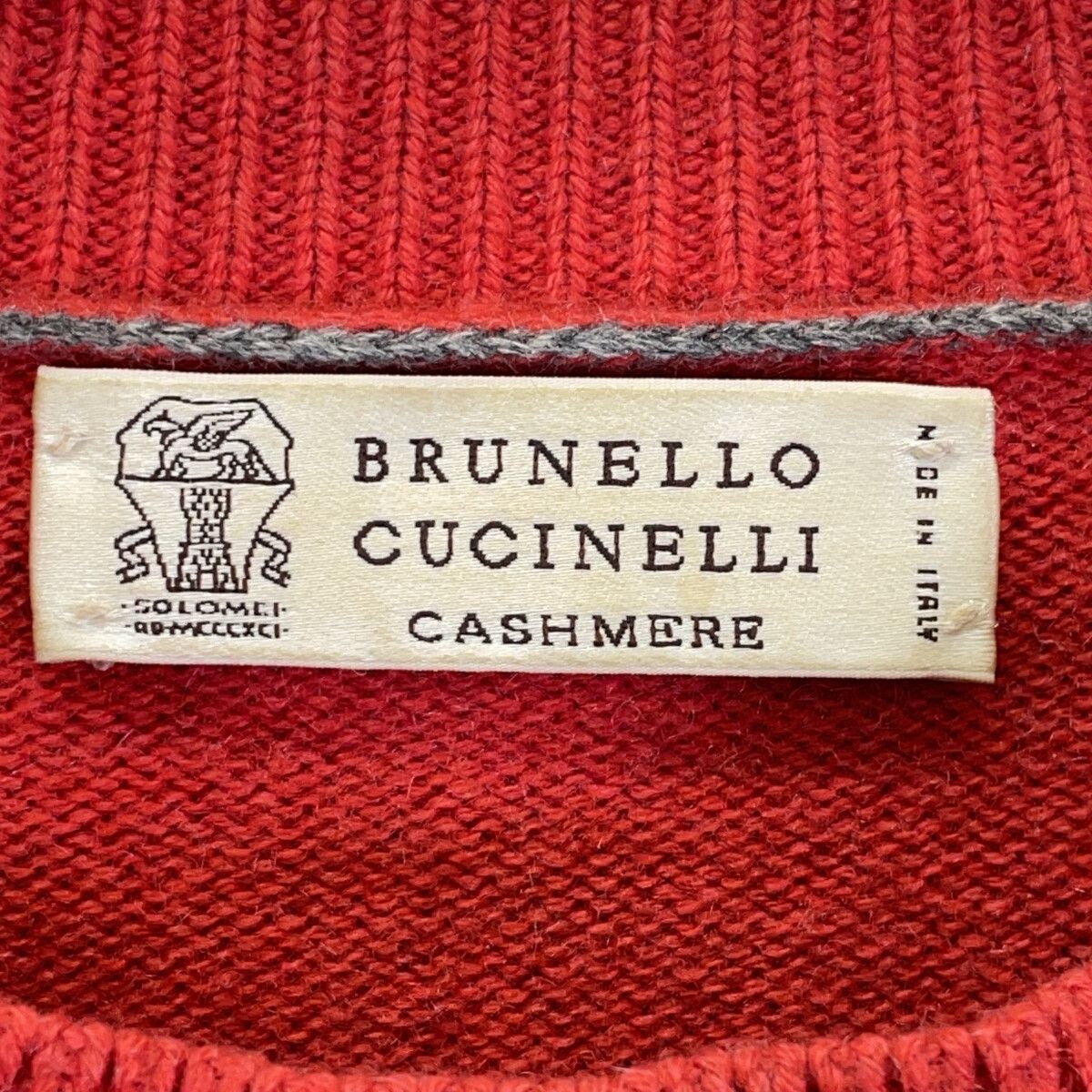 Brunello Cucinelli Red Gray Cashmere 100 Crew Neck Long Sleeve Knit Pullover 44 — view 3