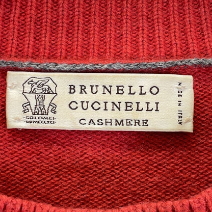 Brunello Cucinelli Red Gray Cashmere 100 Crew Neck Long Sleeve Knit Pullover 44 — view 3