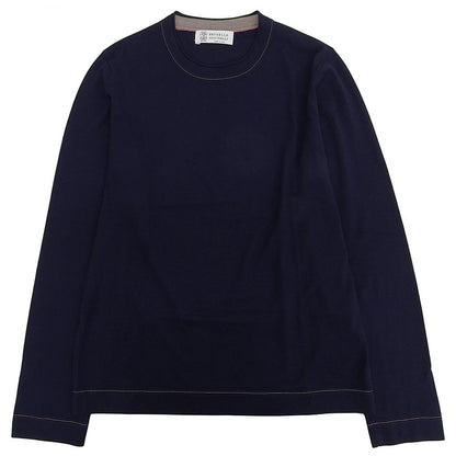 Brunello Cucinelli Vine Wool Crew Neck Long Sleeve Knit Top Navy 44 Sweater