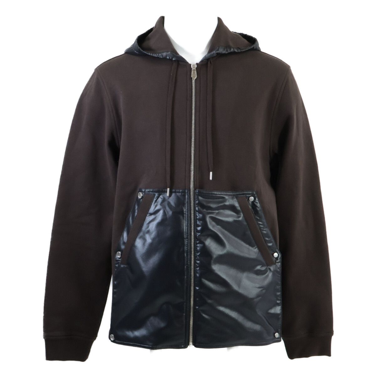 Hermes Nylon Trim Zip Up Hoodie