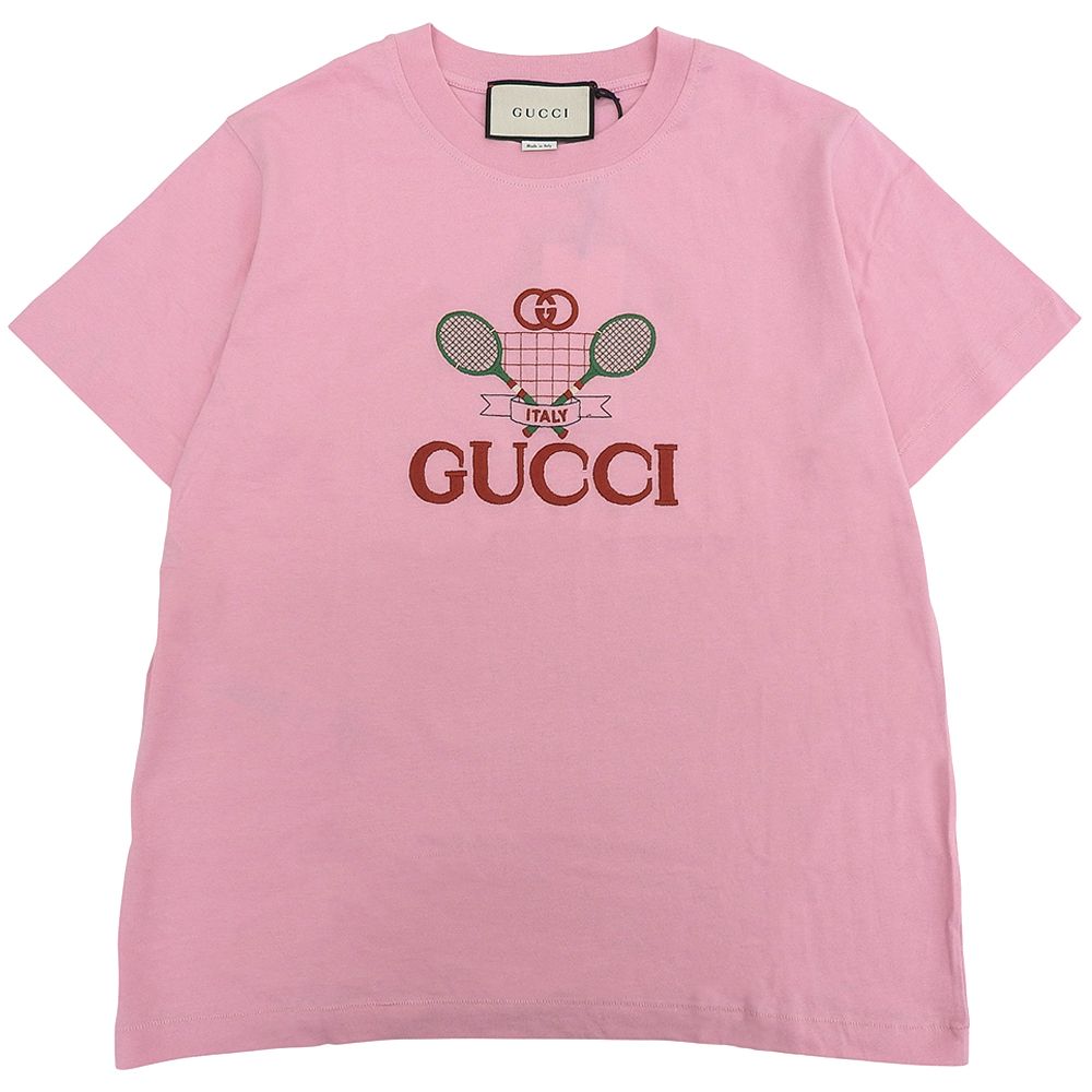 Gucci Tennis Embroidery Logo T-Shirt Top Pink