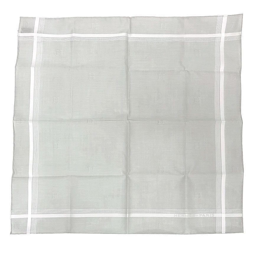 Hermes Handkerchief Cotton Carre Jacquard Passant Light Gray Pocket Square