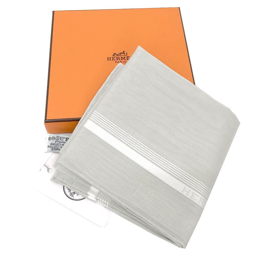 Hermes Handkerchief Cotton Carre Jacquard Passant Light Gray Pocket Square — view 2