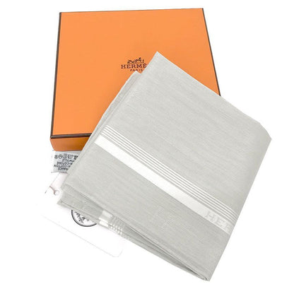 Hermes Handkerchief Cotton Carre Jacquard Passant Light Gray Pocket Square — view 2