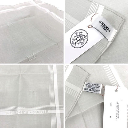Hermes Handkerchief Cotton Carre Jacquard Passant Light Gray Pocket Square — view 3