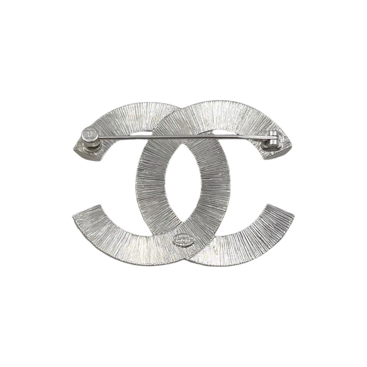 Chanel Brooch CC Logo Square Rhinestone Silver Crystal — view 2