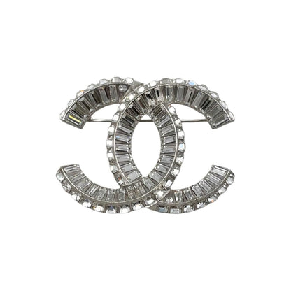 Chanel Brooch CC Logo Square Rhinestone Silver Crystal