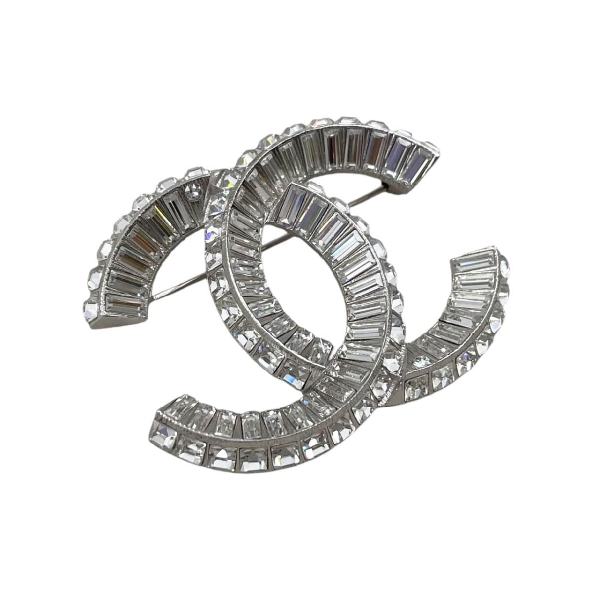 Chanel Brooch CC Logo Square Rhinestone Silver Crystal — view 4