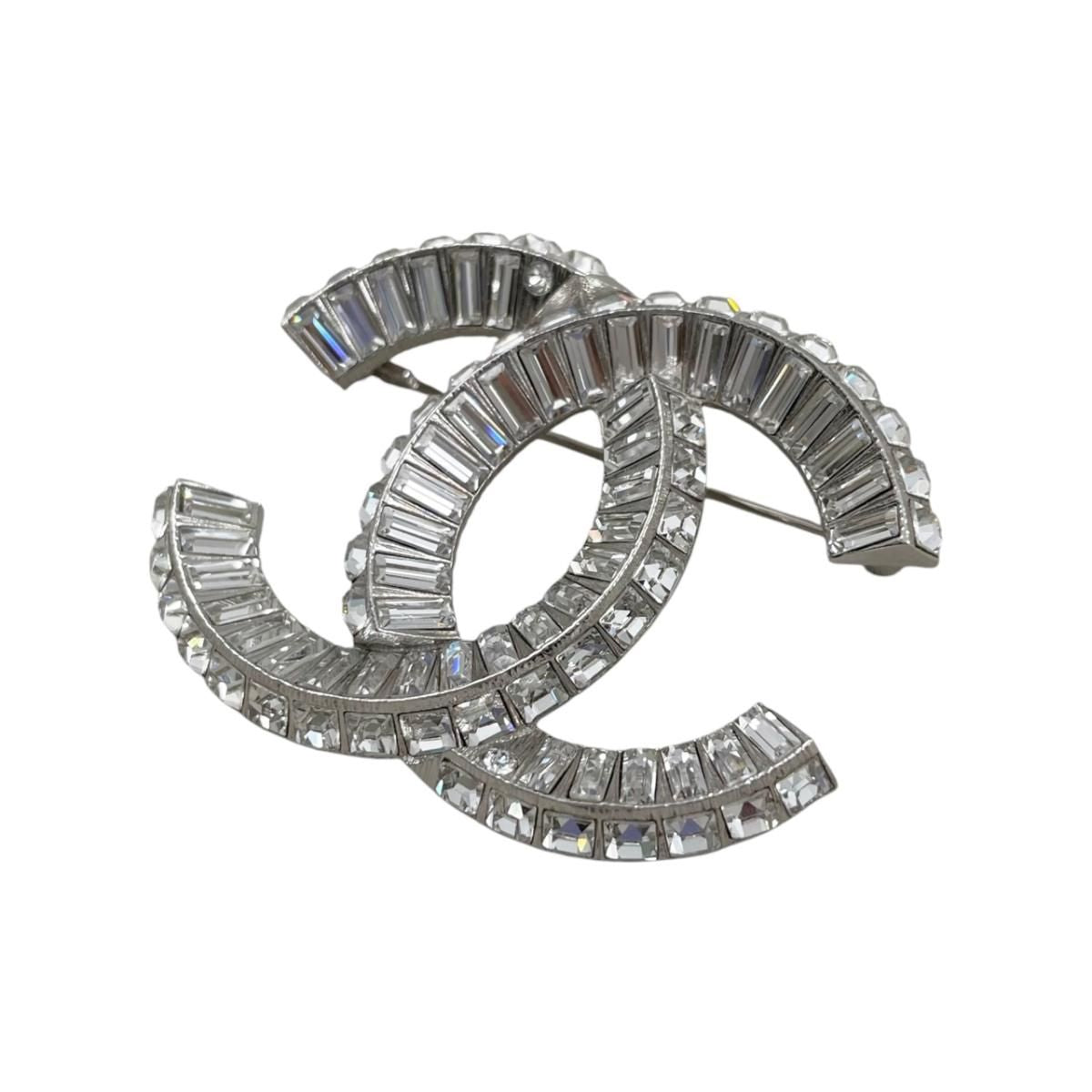 Chanel Brooch CC Logo Square Rhinestone Silver Crystal — view 3