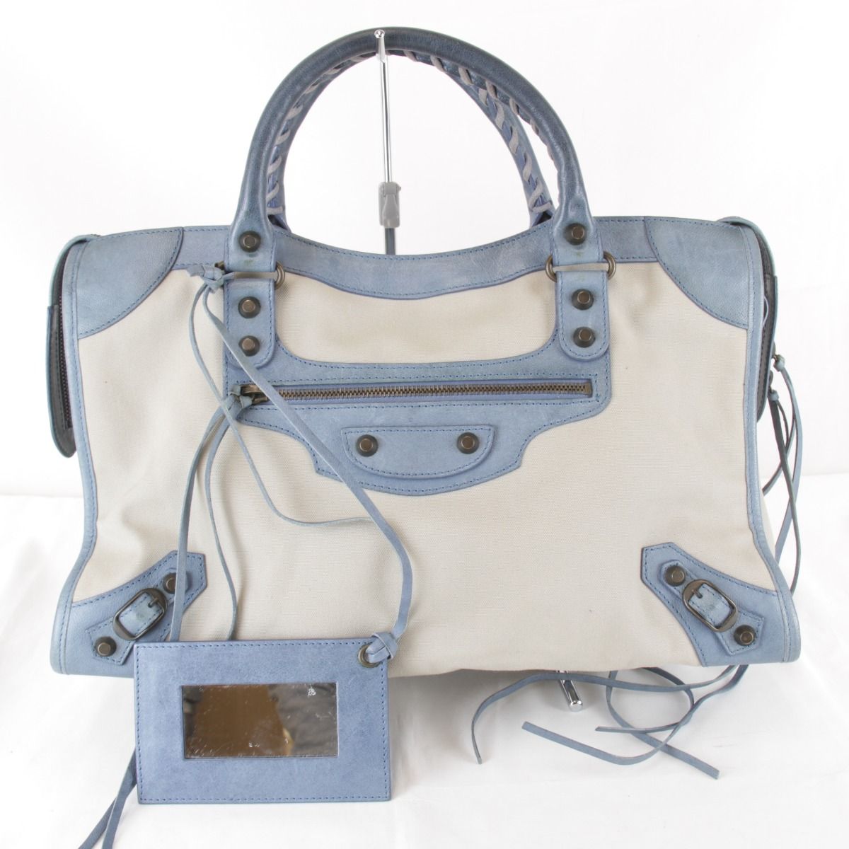 Balenciaga 2-Way Handbag Canvas Leather Beige