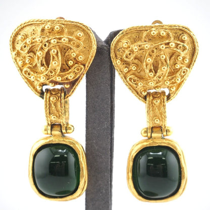 Chanel Fleece CC Logo Earrings Green Gold — view 2