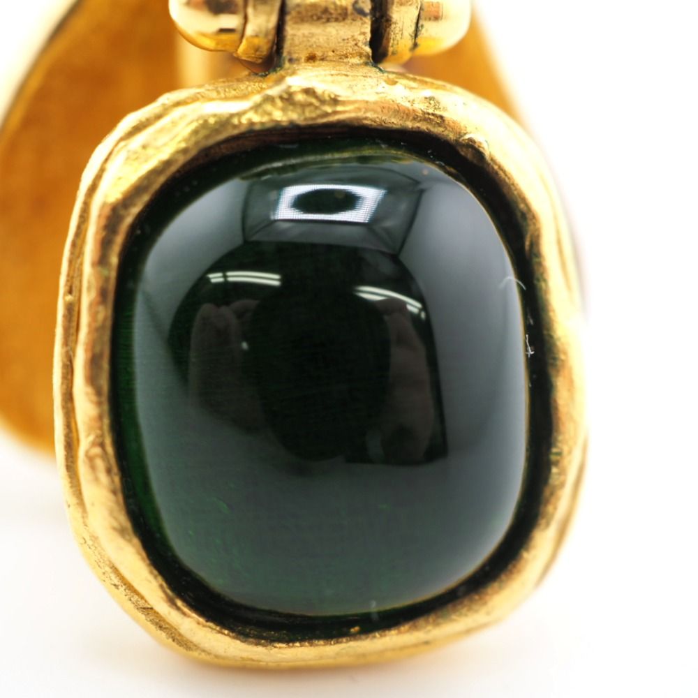 Chanel Fleece CC Logo Earrings Green Gold — view 4