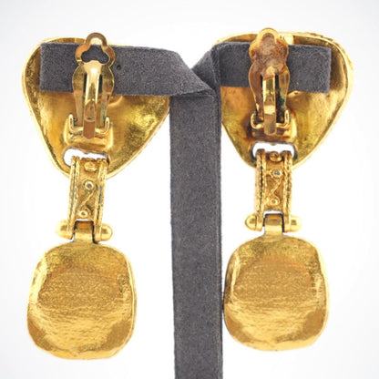 Chanel Fleece CC Logo Earrings Green Gold — view 3