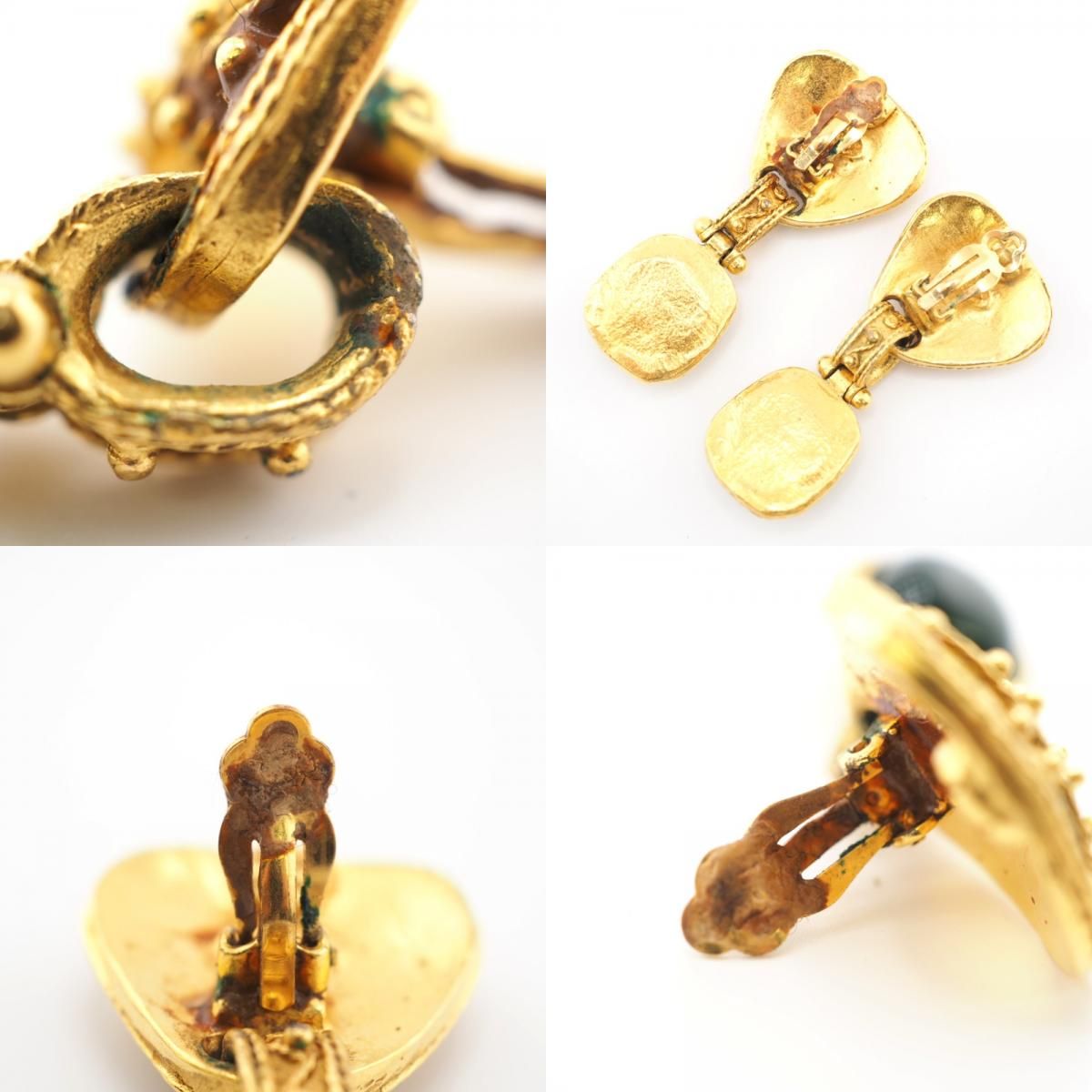 Chanel Fleece CC Logo Earrings Green Gold — view 8