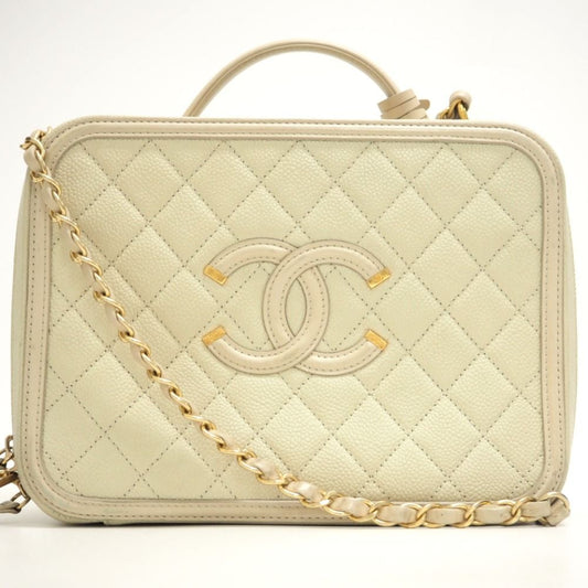 Chanel CC Filigree Vanity CC Logo Shoulder Bag Beige