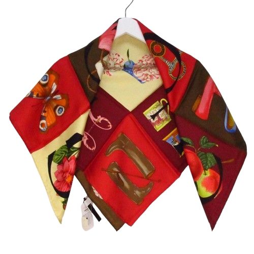 Gucci Scarf Vintage Tagged Boxed Alphabet Motif Pattern Silk Multi — view 5