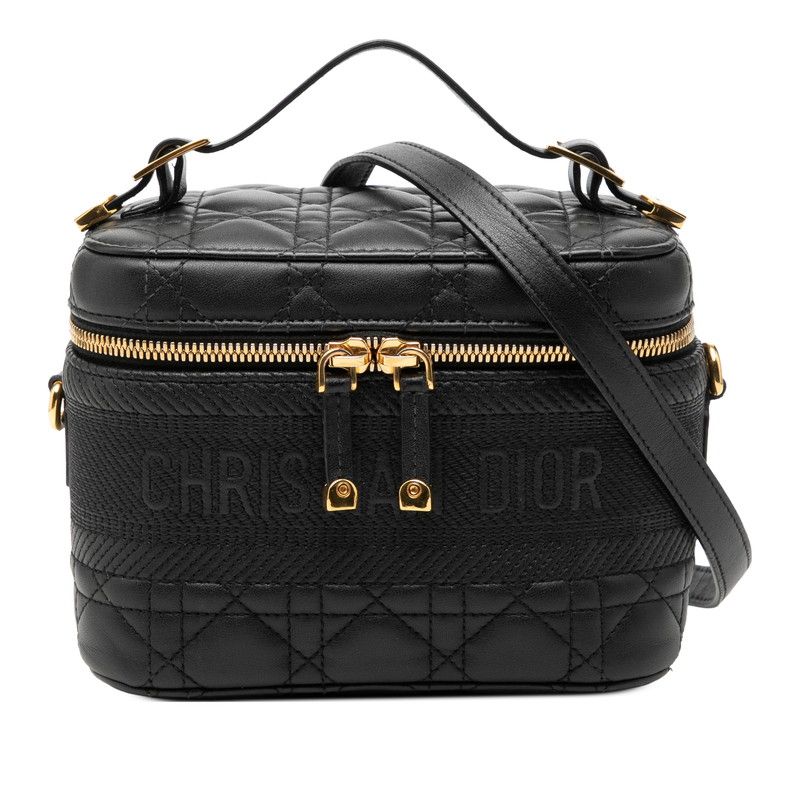 Dior Cannage Small Vanity Shoulder Bag 2-Way Black Leather