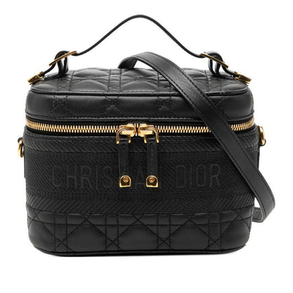 Dior Cannage Small Vanity Shoulder Bag 2-Way Black Leather