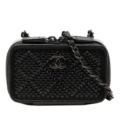 Chanel CC Logo So Black Crossbody Chain Mini Shoulder Bag Leather Satin